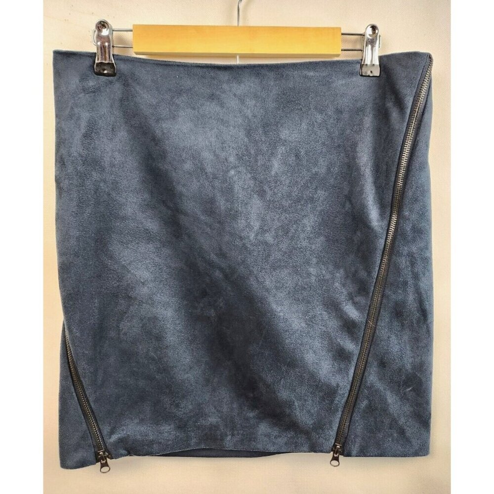 Rino & Pelle Womens Mini Skirt Size 38 EU Navy Suede Asymmetric Zipper